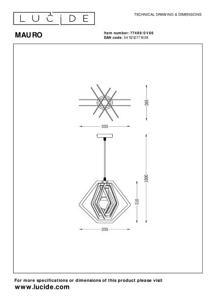 Lucide MAURO - Suspension Chambres d'enfant - 1xE27 - Rose - technique